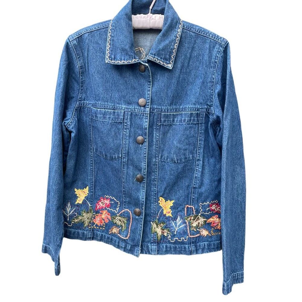 North Crest size S 100% cotton fall leaves jean jacket.